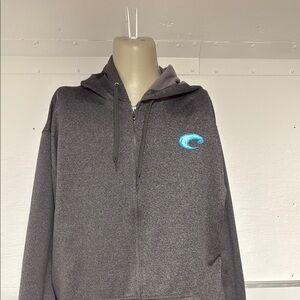 Gray Zip-Up Hoodie with Blue Wave Logo XXL